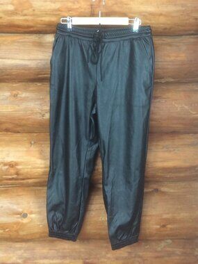 a new day Black Faux Leather High Rise Joggers Size Medium